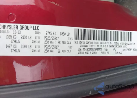 2014 Chrysler Town & Country Touring from USA, damaged, VIN 2C4RC1BG5ER256839